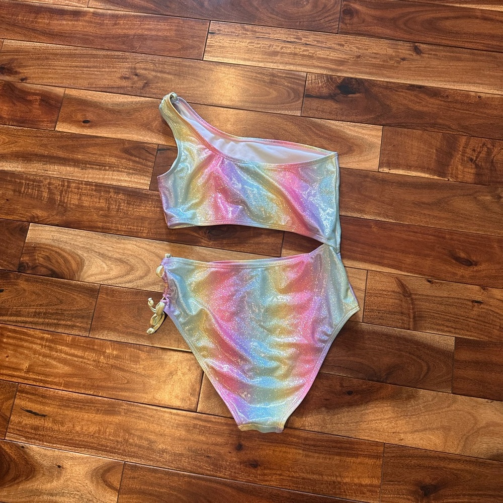 Ava and Yelly Kids Rainbow One-Shoulder Swimsuit size 14